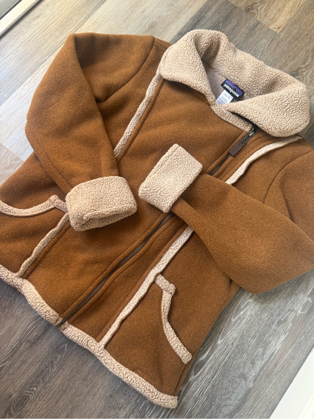 Patagonia Women’s “Lost Maples” Brown Sherpa Style Lined Fleece Jacket Large - Picture 2 of 9